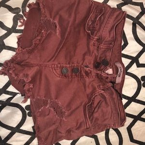 Burgundy ripped shorts